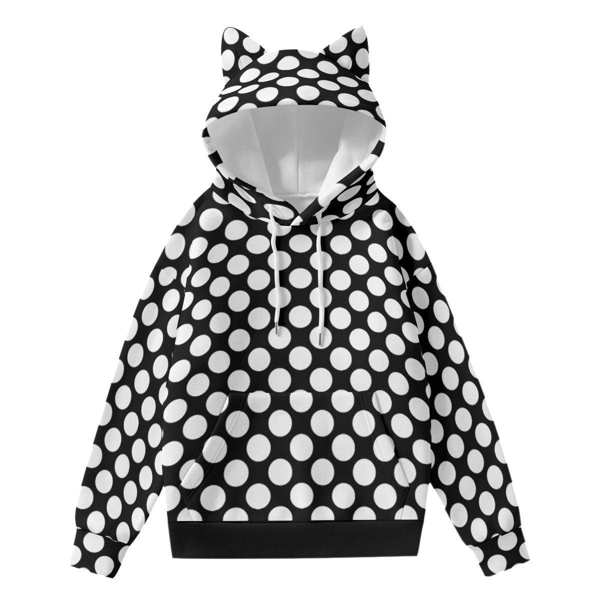 Womens Hoodies, Cat ear hoodie, Women's Sweater, Polka Dot hoodie, Women's hoodie, Black polka dot Hoodie, Women's hoodie trendy