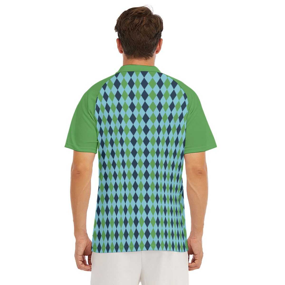 Polo Shirt, Men's Polo Shirt, Vintage Polo, Retro Polo Shirt, 60s Tops men, Green Blue Geometric Shirt, Men's Vintage Shirt, Men's Knit Top