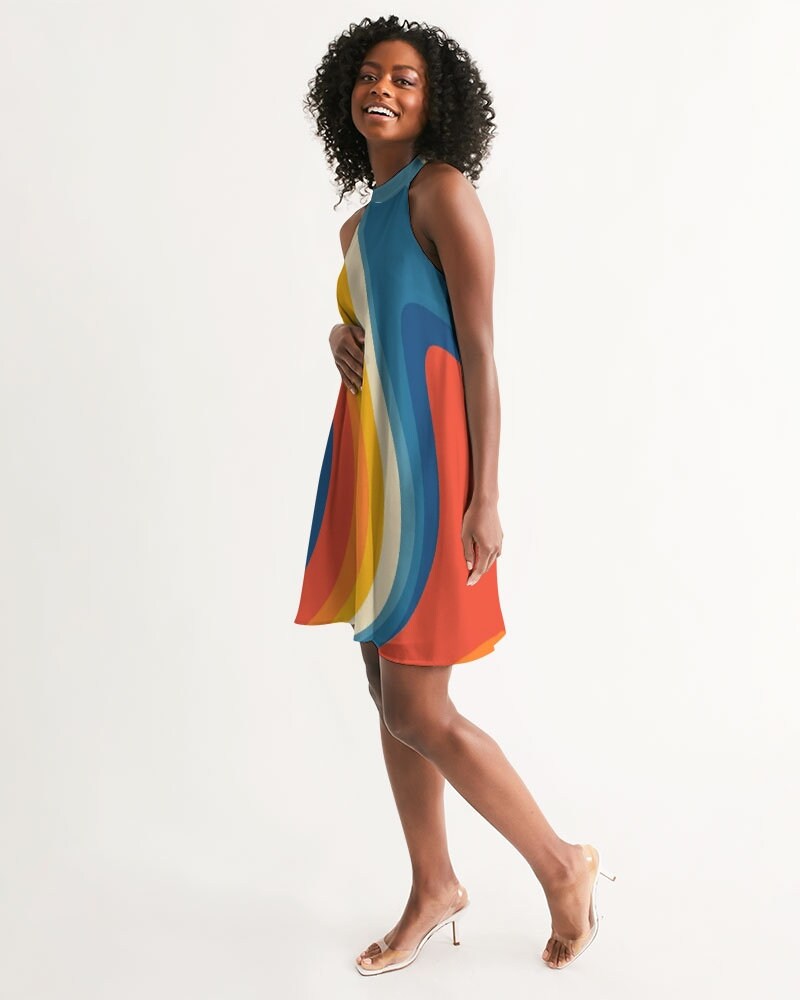 Vintage Dress Style, Groovy 70s Style dress, Hippie Dress, Retro Dress, Disco Dress, Stripe Dress, 70s inspired dress, Blue Orange Dress