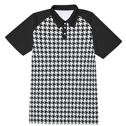 Polo Shirt, Houndstooth Shirt,Black Polo Shirt, Men's shirt, Men's vintage shirt, Vintage style shirt men, Men's knit shirt, Black Shirt men