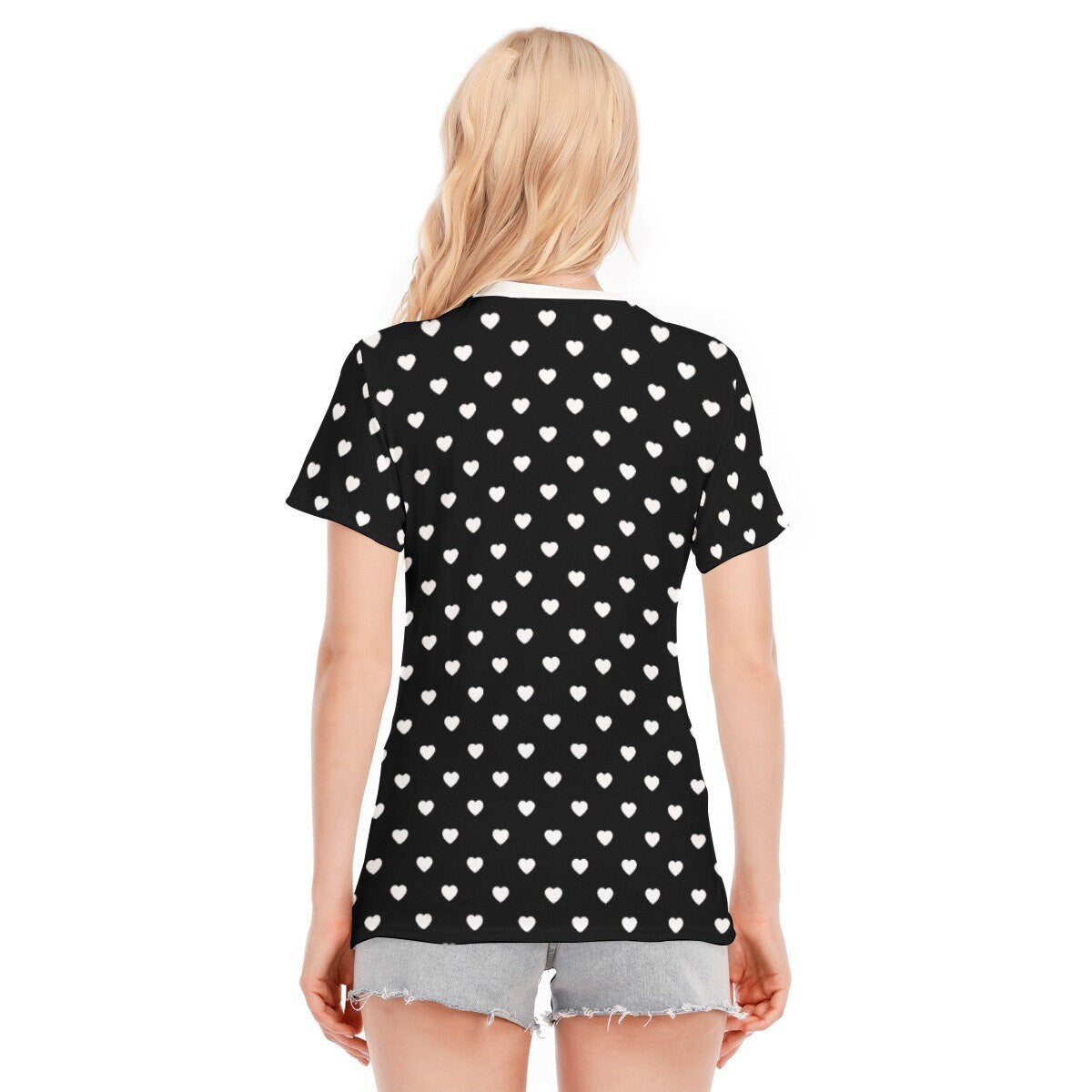 Womens T-shirt, Heart Polka Dot Top,Polka Dot Tshirt, Black Polka Dot Top, Retro T-shirt, Heart Print T-shirt, Heart Pattern T-shirt
