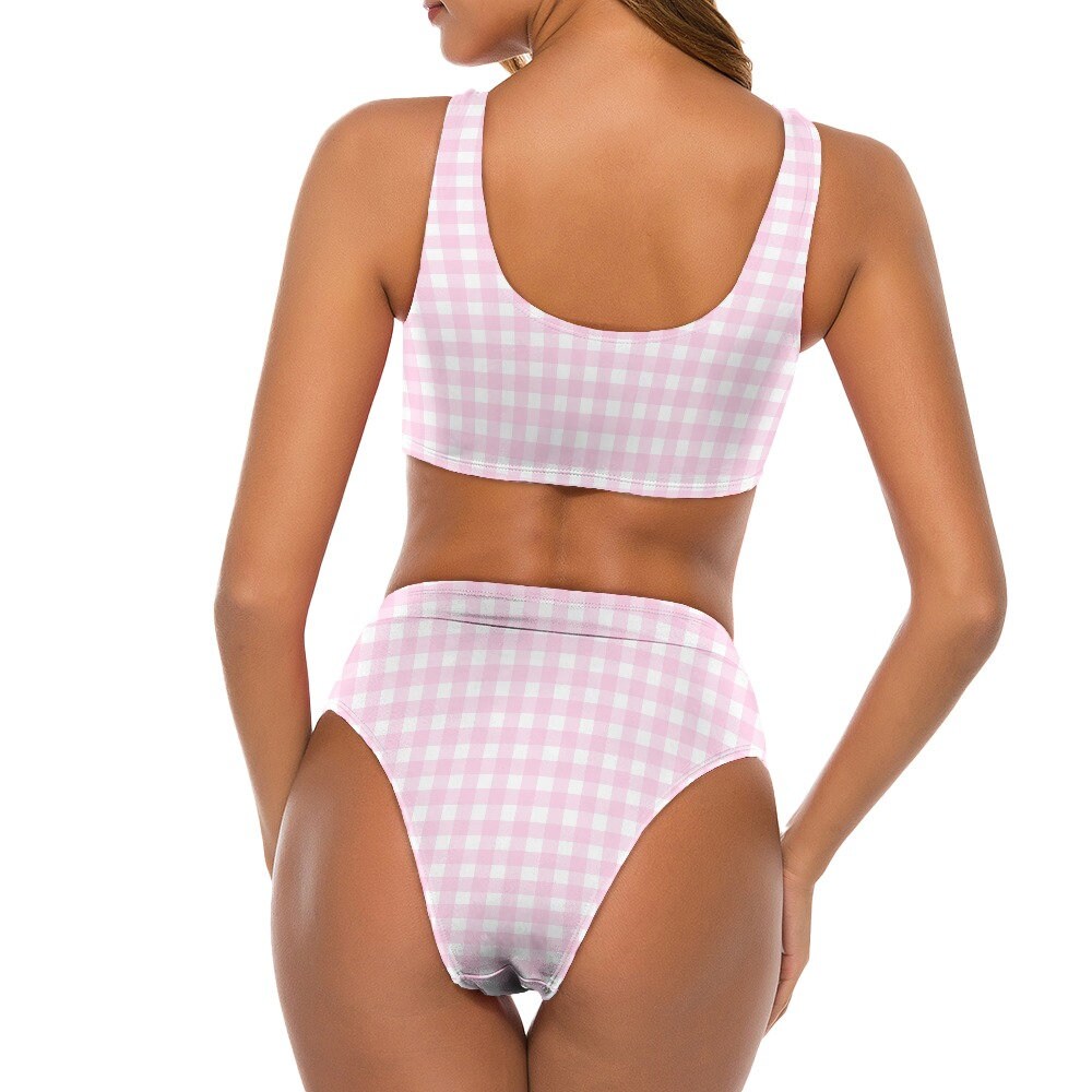 Pink Bikini, Pink Gingham Bikini, Retro High Waist Bikini, 50s style Bikini, Retro Bikini,Womens Bikini Set, Two Piece bikini,Retro Swimsuit