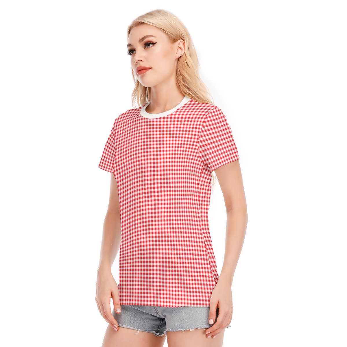 Retro Top, Retro Tshirt, Red Gingham Top, Red Tshirt, Womens Tshirts, Vintage style top, Vintage top, Vintage gingham top, Red retro top