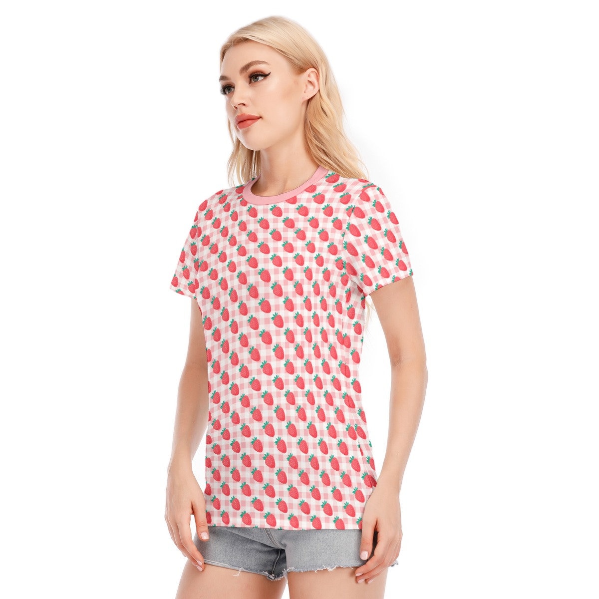 Women's tshirt, Strawberry T-shirt, Strawberry Tshirt, Strawberry Top, Pink Top, Pink gingham top,Women's Tops, Pink Top, Kawaii Top
