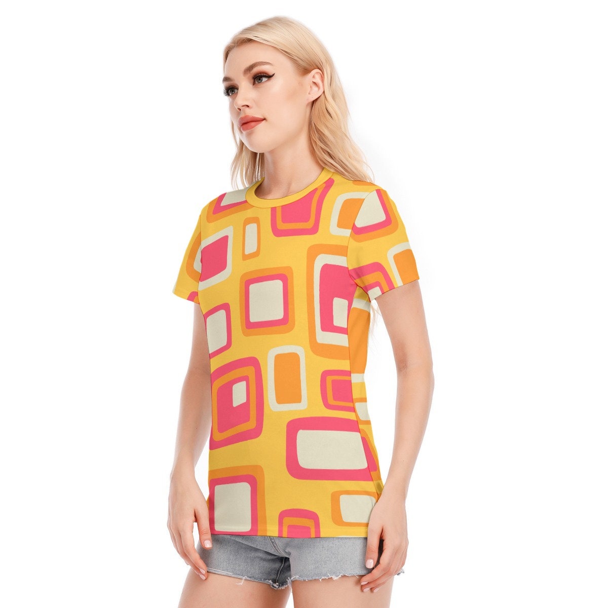 Retro T-shirt, Mod top, Womens Tshirts, 60s style top, Vintage style Tshirt, Retro Top, Womens Tops, 60s Mod Top, Yellow Mod, Geometric Top