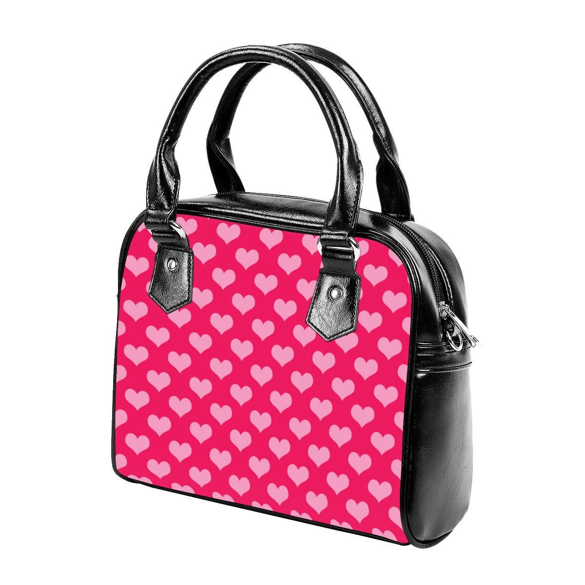 Heart Bag, Pink Heart HandBag, Women's Handbag, Women's Purse, Heart Print Purse, Heart Purse, Fuchsia Pink Heart Bag, Small Handbags