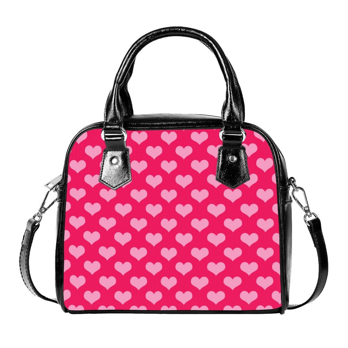Heart Bag, Pink Heart HandBag, Women's Handbag, Women's Purse, Heart Print Purse, Heart Purse, Fuchsia Pink Heart Bag, Small Handbags