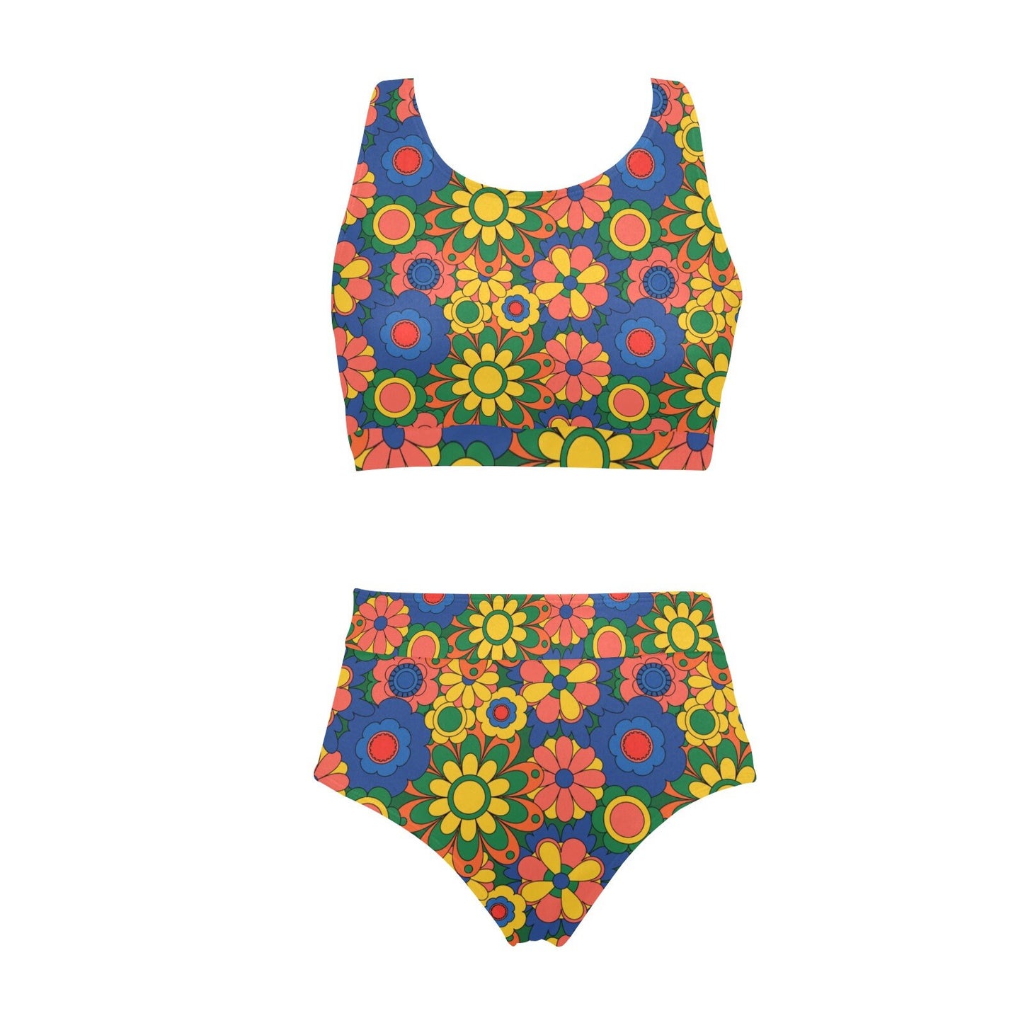 Bikini, Retro Bikini, Two piece Bikini Set, Mod Floral Bikini, 60s 70s Style Bikini, Retro Swimsuit, Multicolor Bikini, Women's Bikini
