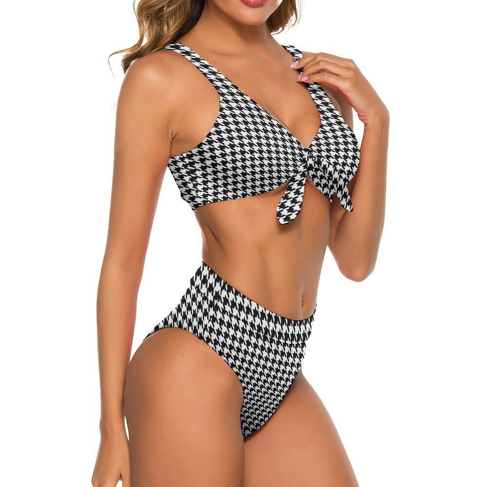 Black Houndstooth Bikini, Retro Swimsuit, Black Bikini Set, Two Piece bikini Set, Women's bikini, Highwaist Swimsuit, Vintage style swimsuit