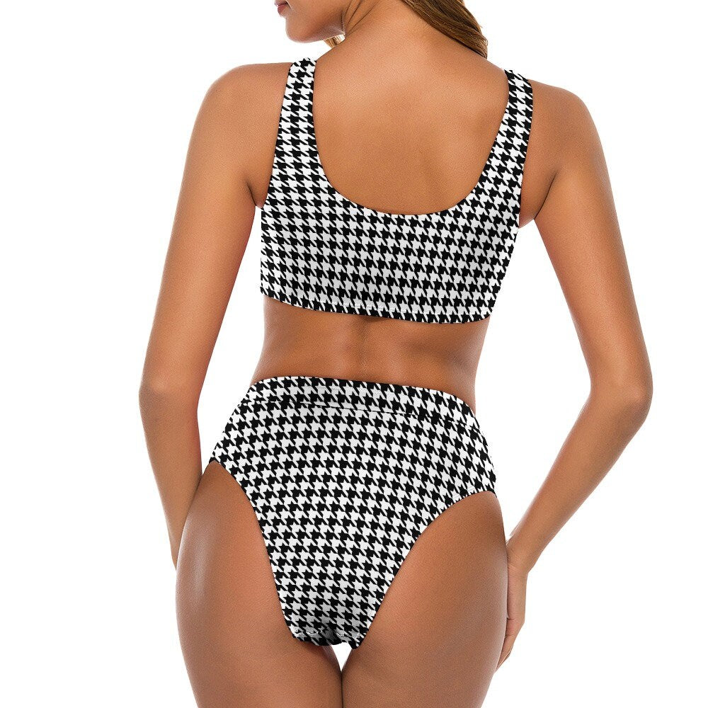 Black Houndstooth Bikini, Retro Swimsuit, Black Bikini Set, Two Piece bikini Set, Women's bikini, Highwaist Swimsuit, Vintage style swimsuit