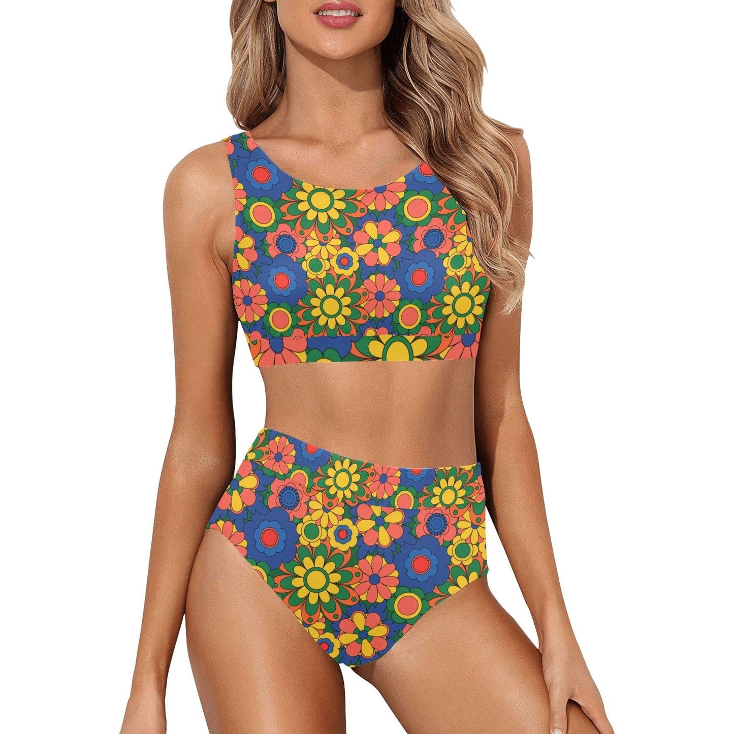 Bikini, Retro Bikini, Two piece Bikini Set, Mod Floral Bikini, 60s 70s Style Bikini, Retro Swimsuit, Multicolor Bikini, Women's Bikini