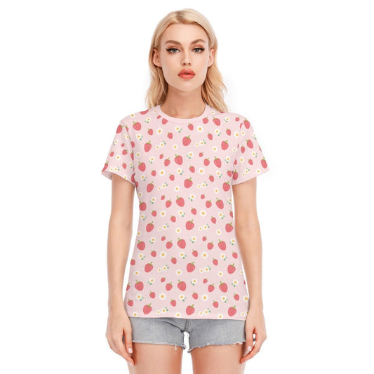 Strawberry Tshirt, Pink Strawberry Top, Strawberry Print Top, Womens tops, Summer Top Women, Unique Tshirt, Strawberry Pattern Top, Pink Top