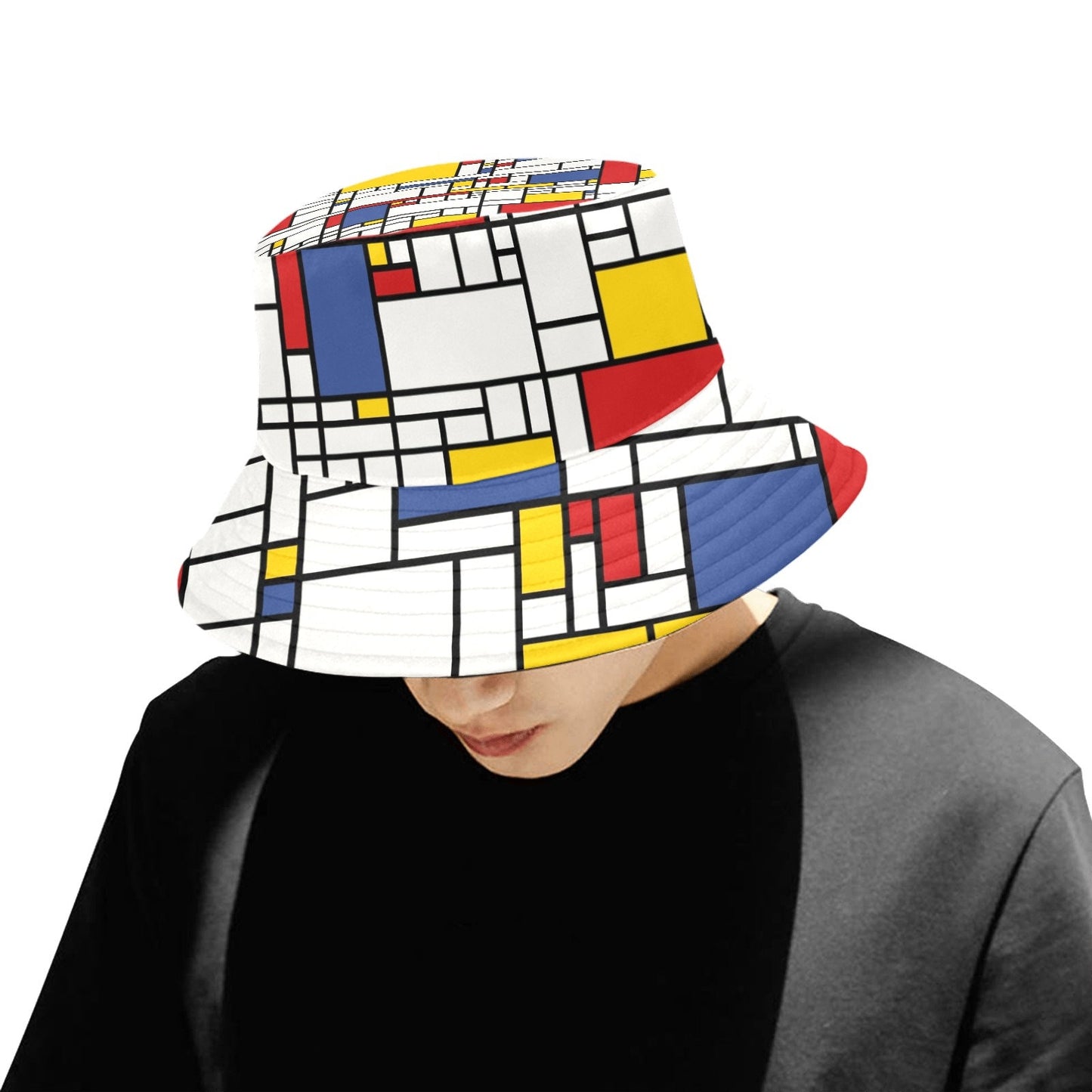 Bucket Hat, Mod Hat, 60s style hat, Unisex Hat, Mondrian Print Hat, Geometric Hat, Red Blue Hat, Vintage style hat
