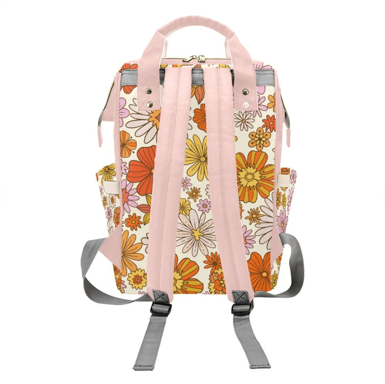 Retro Orange Pink backpack, Women's Backpack, Women's Bags, Floral backpack, Vintage style backpack, Hippie Style bag, Fashion Backpack