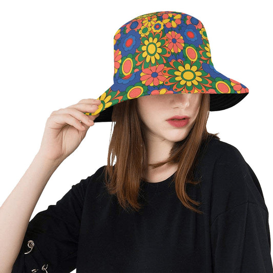 Bucket Hat, Hippie Hat, Mod Hat, Unisex hat, Retro Hat, 60s 70s style hat , Floral Hat, Boho hat, Multicolor Bucket Hat, Blue bucket hat