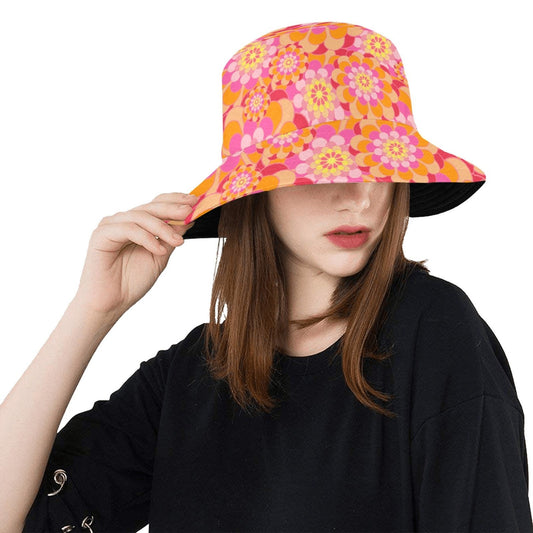 Bucket Hat, Unisex hat, Retro Hat, Retro Pink Hat, Pink Bucket Hat, Mod Hat, Mod 60s style Hat, Retro Style Hat, Pink Floral Hat