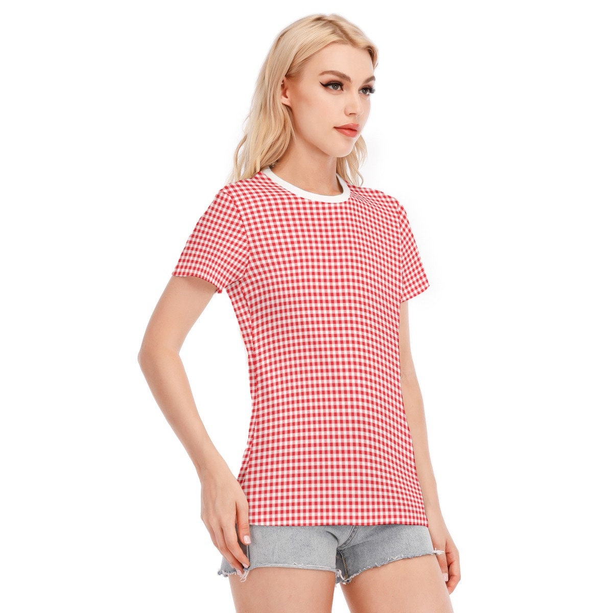 Retro Top, Retro Tshirt, Red Gingham Top, Red Tshirt, Womens Tshirts, Vintage style top, Vintage top, Vintage gingham top, Red retro top