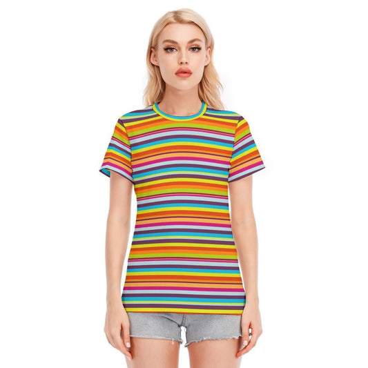 Retro T-Shirt, Stripe T-shirt, 80s retro tshirt, Vintage style Tshirt,Womens Retro T-shirt, Multicolor Stripe T-shirt, 70s 80s style T-shirt