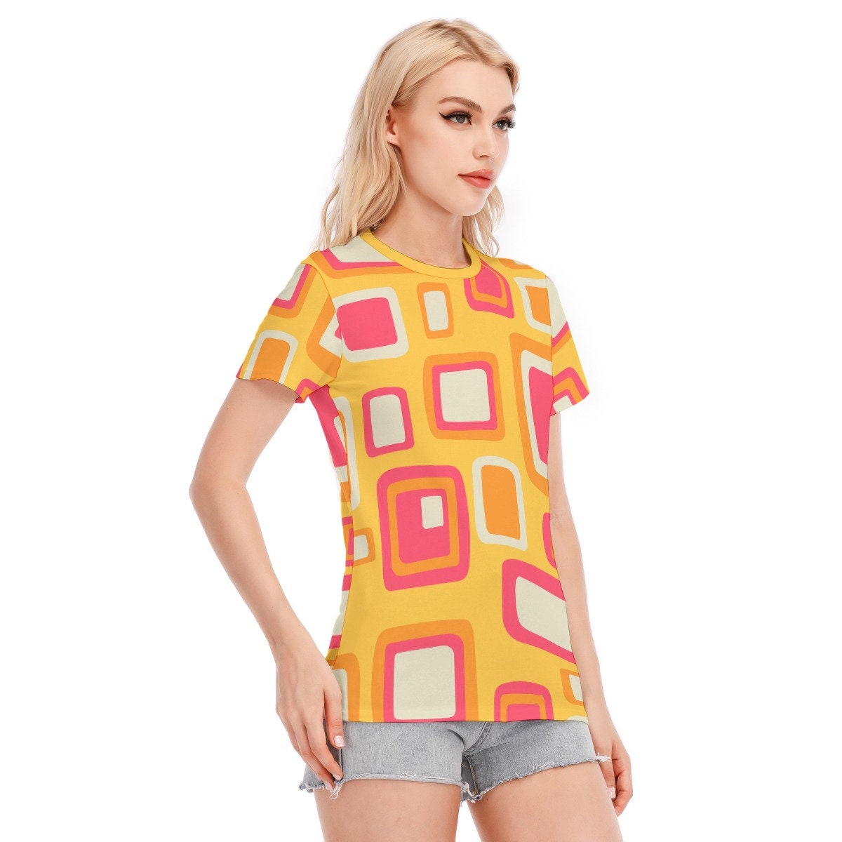 Retro T-shirt, Mod top, Womens Tshirts, 60s style top, Vintage style Tshirt, Retro Top, Womens Tops, 60s Mod Top, Yellow Mod, Geometric Top