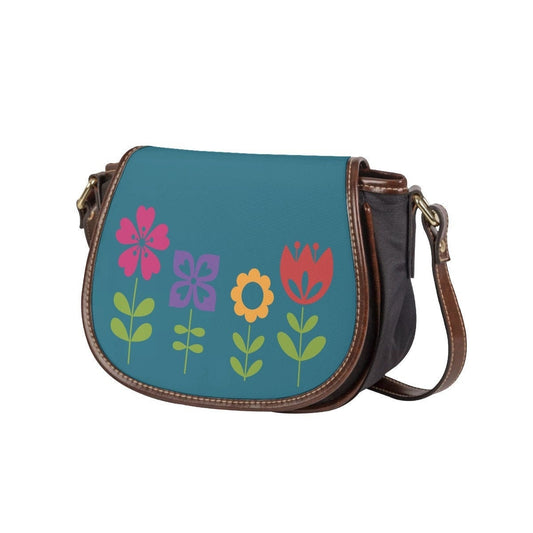 Saddle Bag, Teal Handbag, Handmade bag, Womens Bag, Womens Purse, Teal Bag, Floral Handbag, Floral Print Handbag, Small Handbag Women