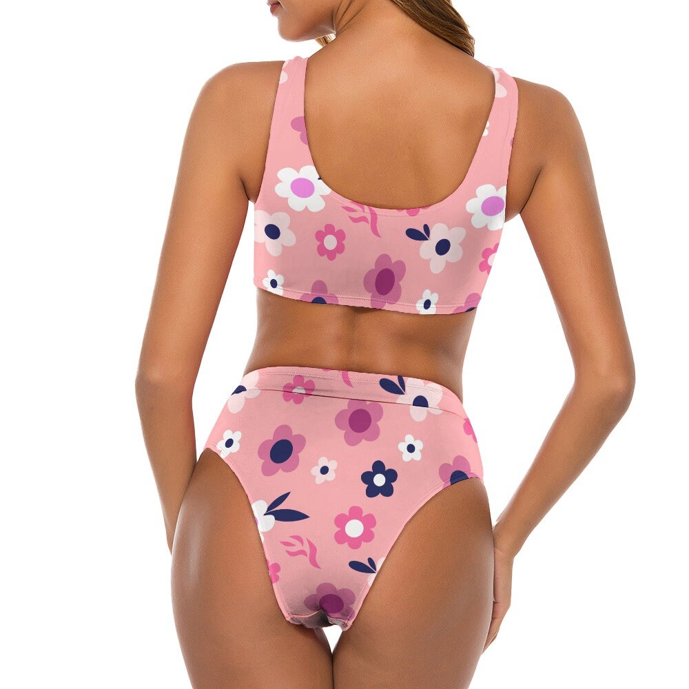 Pink Bikini, Women's Bikini, Bikini Set, Mod 60s, 60s style bikini, Floral Bikini, Mod Bikini, Retro Bikini, Mod Pink Bikini