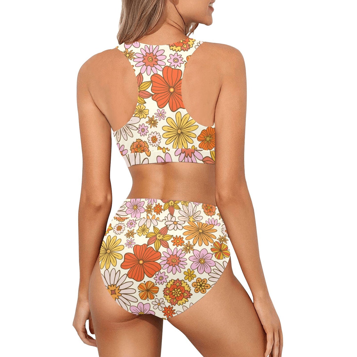Bikini, Retro Bikini, Two piece Bikini Set, Floral Bikini, High Waist bikini, Hippie style Bikini,70s Style Bikini, Retro Swimsuit Women