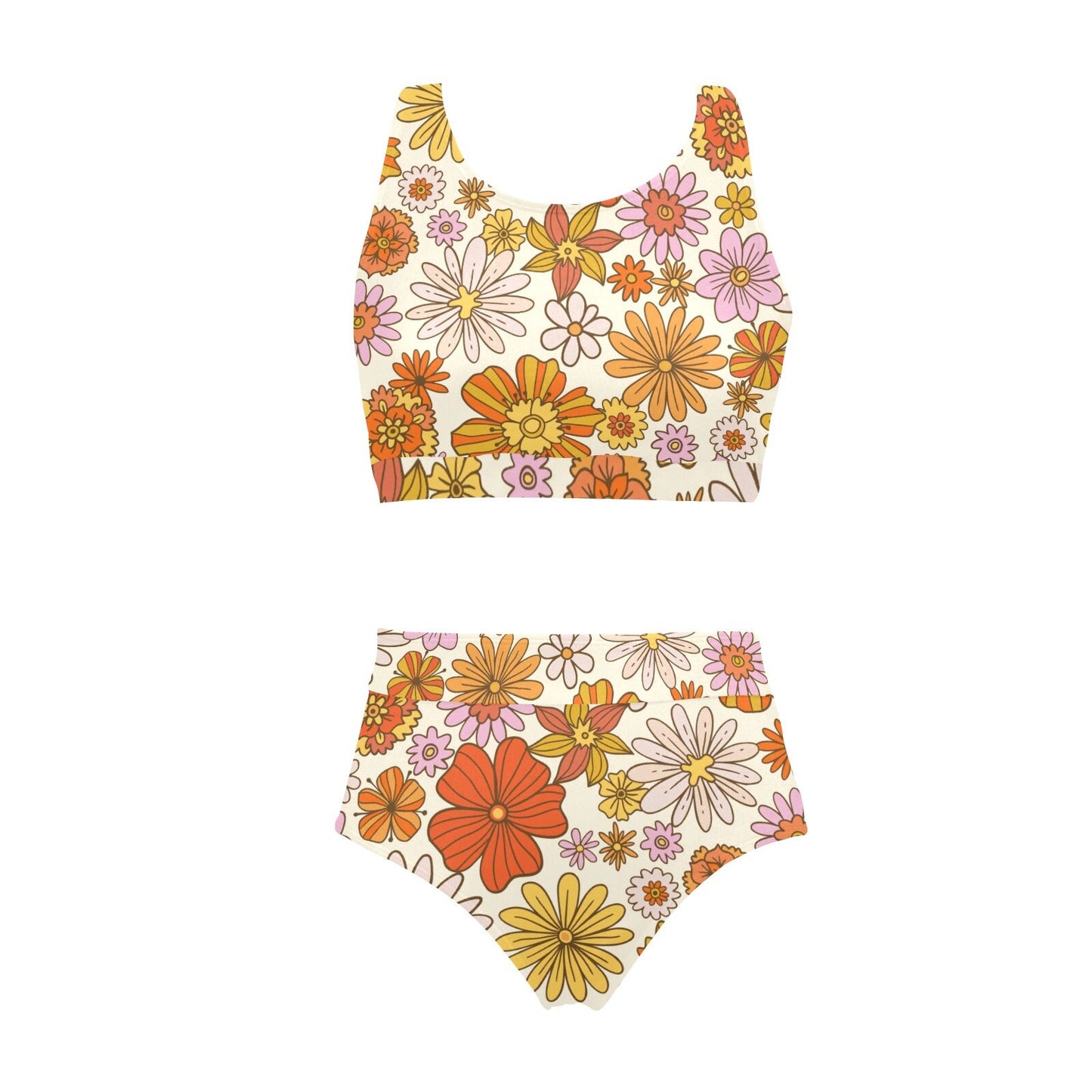 Bikini, Retro Bikini, Two piece Bikini Set, Floral Bikini, High Waist bikini, Hippie style Bikini,70s Style Bikini, Retro Swimsuit Women