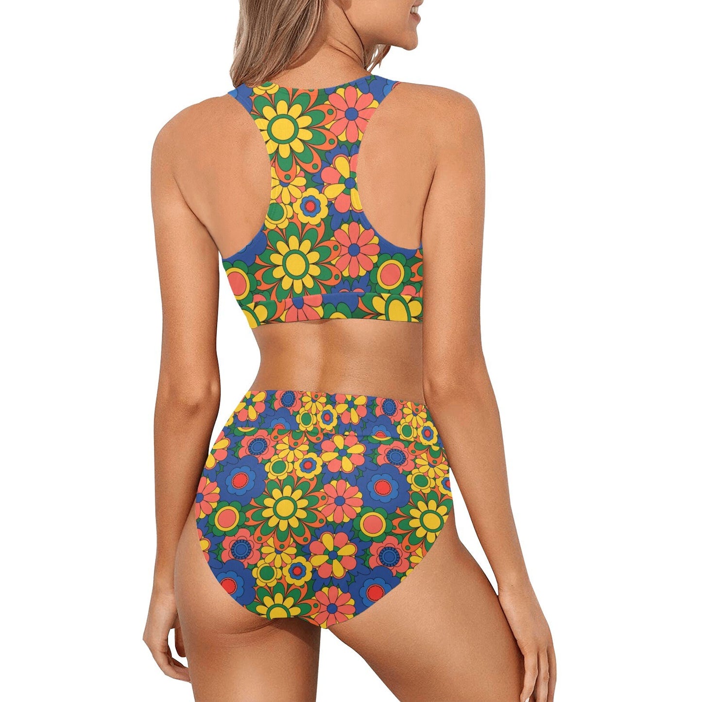 Bikini, Retro Bikini, Two piece Bikini Set, Mod Floral Bikini, 60s 70s Style Bikini, Retro Swimsuit, Multicolor Bikini, Women's Bikini