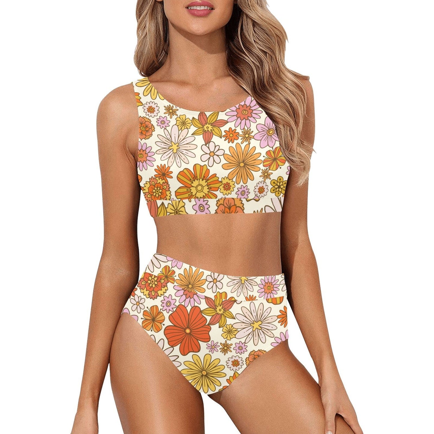 Bikini, Retro Bikini, Two piece Bikini Set, Floral Bikini, High Waist bikini, Hippie style Bikini,70s Style Bikini, Retro Swimsuit Women