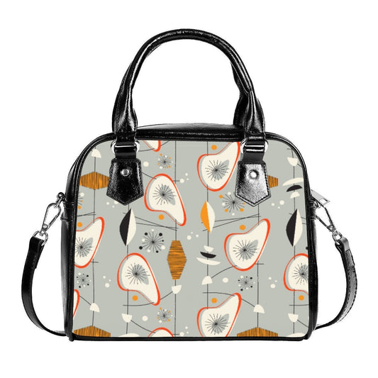 Retro Handbag, MidCentury Style, 50s Gray Atomic Print HandBag, Retro purse, Womens Handbags, Vintage style purse, 50s style handbag