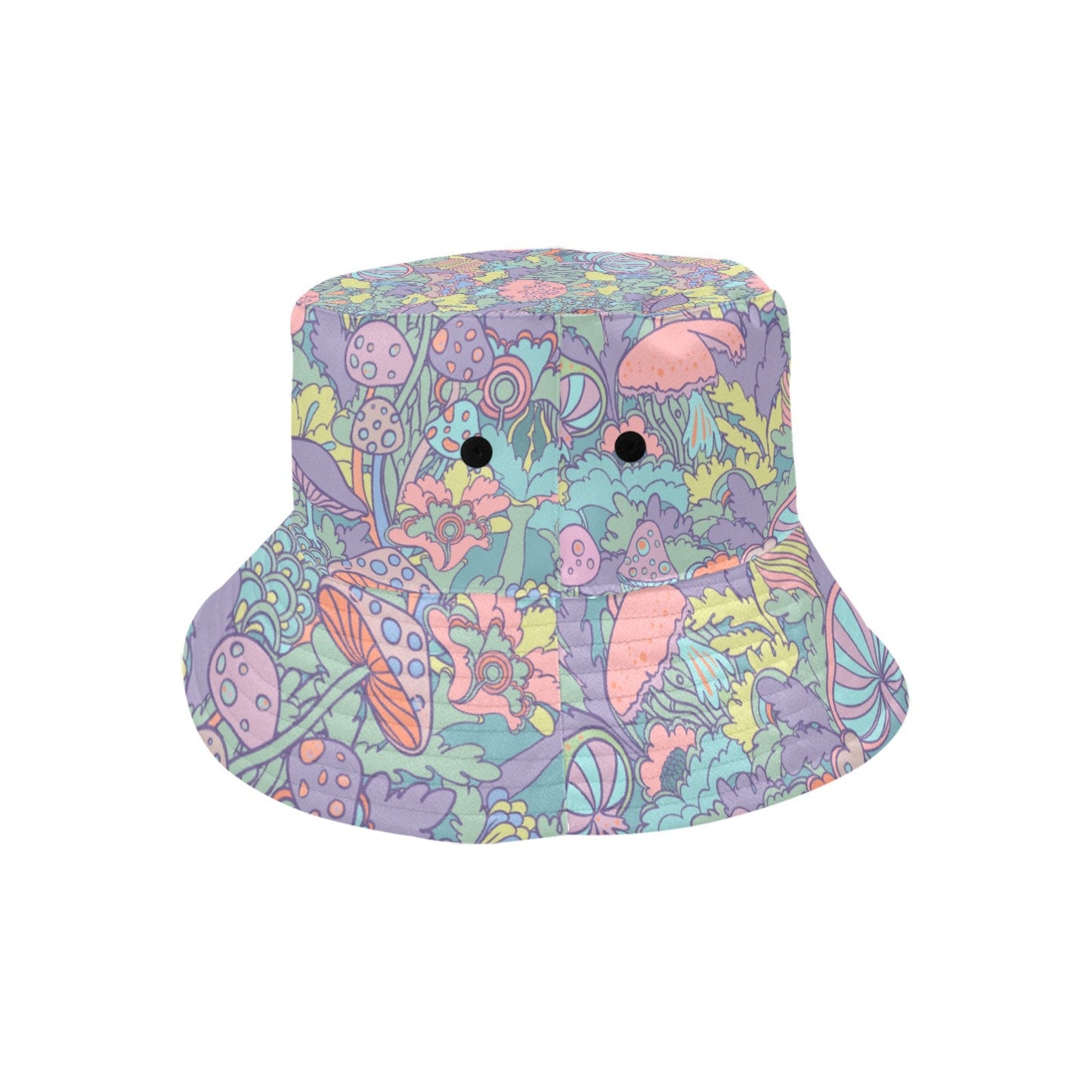 Bucket Hat, Blue Pink Bucket hat, Hippie Hat, 70s inspired Mushroom Print Hat, Multicolor Hat, Cute hat, Kawaii Hat, Kawaii Print Hat