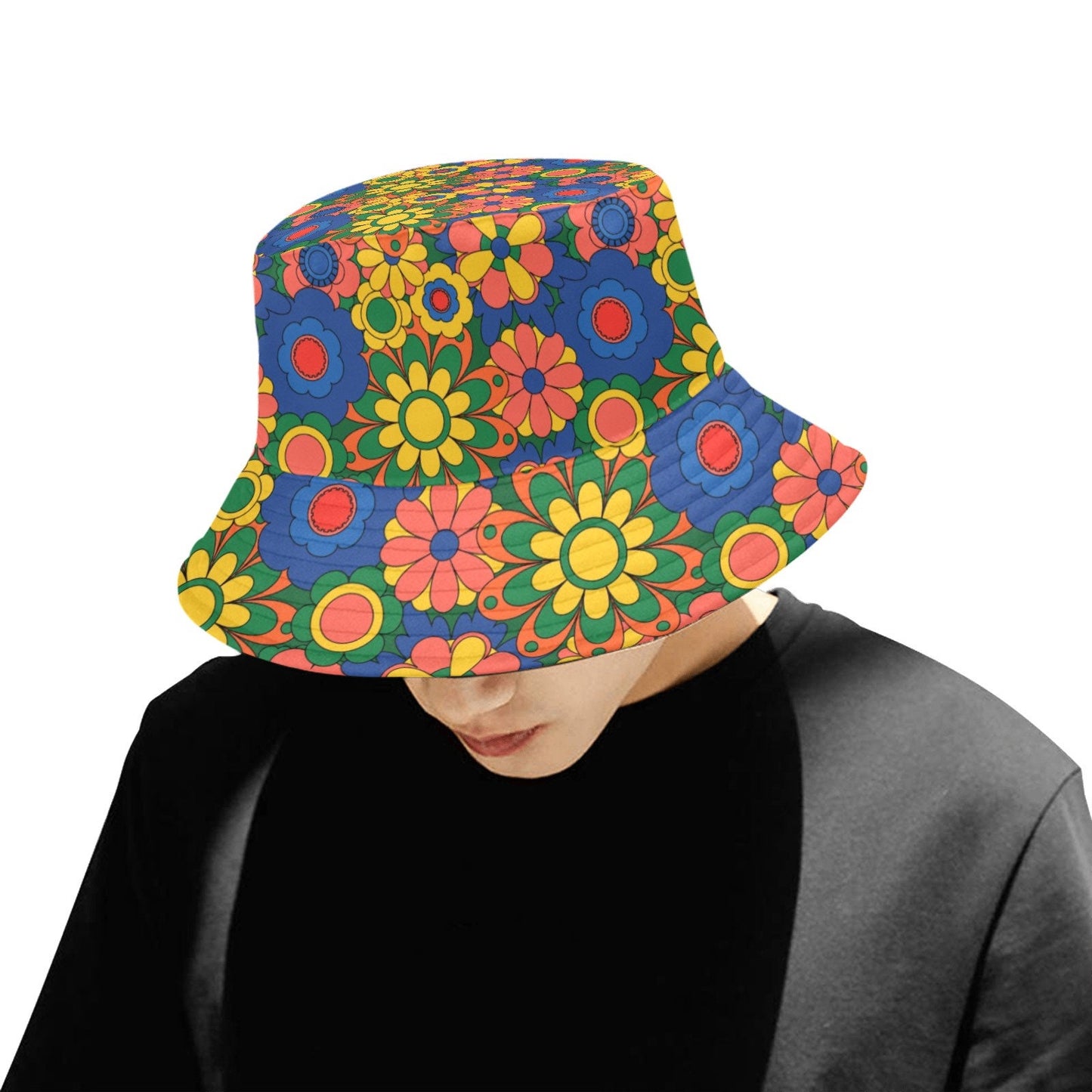 Bucket Hat, Hippie Hat, Mod Hat, Unisex hat, Retro Hat, 60s 70s style hat , Floral Hat, Boho hat, Multicolor Bucket Hat, Blue bucket hat