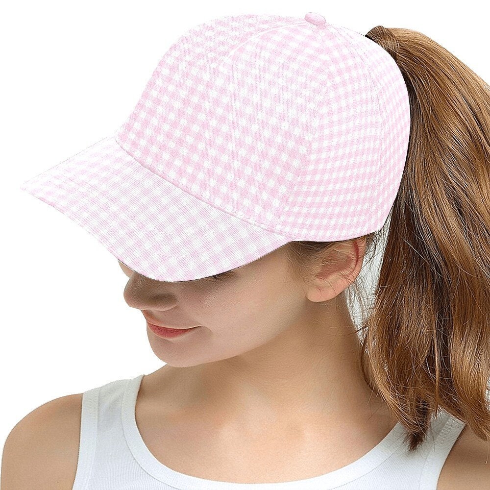 Baseball Cap, Pink Gingham Hat, Women's Baseball Cap, Pink Baseball Cap, Baseball hat, Unisex cap, Retro Cap, Retro Style Hat, Fashion Hat