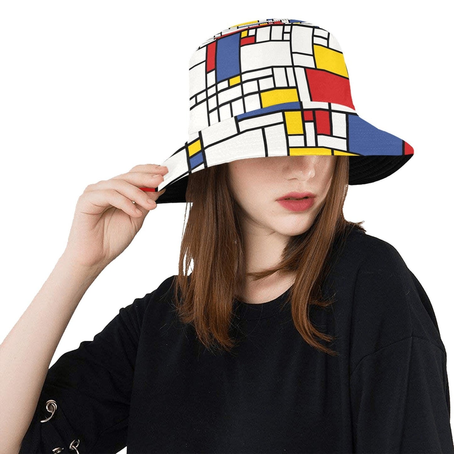 Bucket Hat, Mod Hat, 60s style hat, Unisex Hat, Mondrian Print Hat, Geometric Hat, Red Blue Hat, Vintage style hat