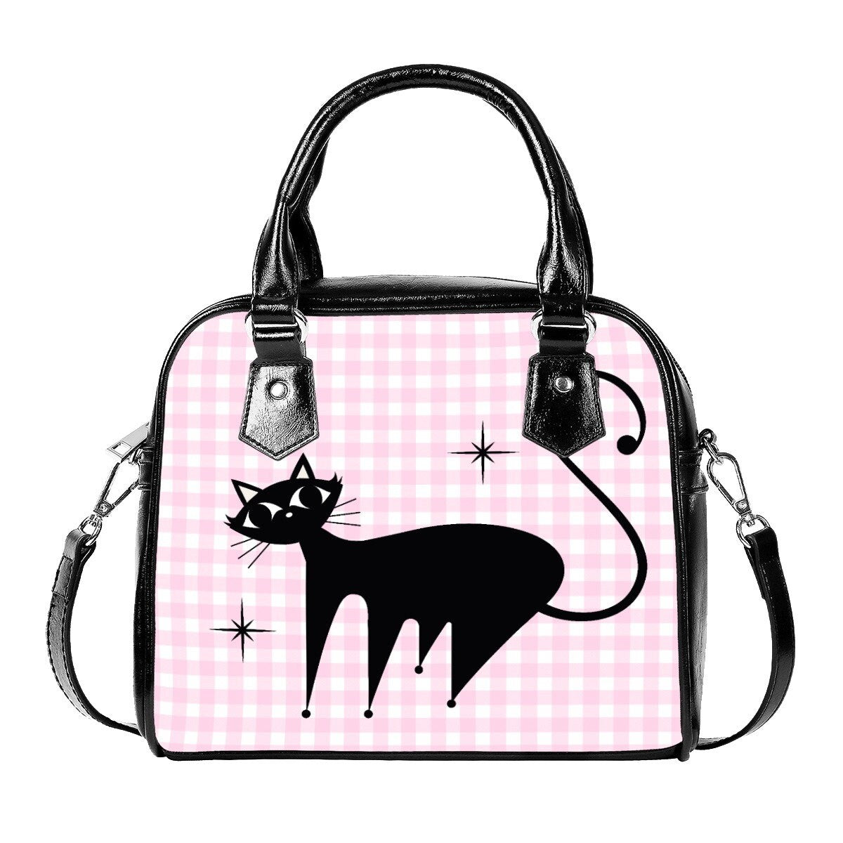 50s Retro Cat Handbag, Retro Bag, Retro Handbag, Cat Purse, Pink Gingham Purse,Women's Bags,Women's Purse,Animal Print Handbag,Small Handbag