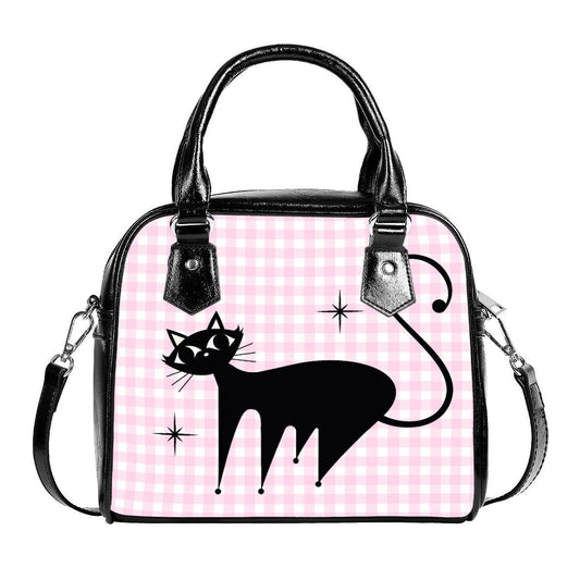 50s Retro Cat Handbag, Retro Bag, Retro Handbag, Cat Purse, Pink Gingham Purse,Women's Bags,Women's Purse,Animal Print Handbag,Small Handbag
