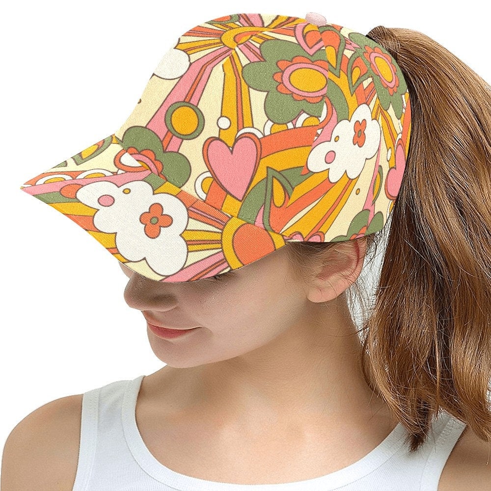 Baseball Hat, 70s Style Women's Baseball Cap, Fashion Hat, Cute Hat, Cute Cartoon Cap, Hippie Style Hat, Boho Hat, Unique Hat