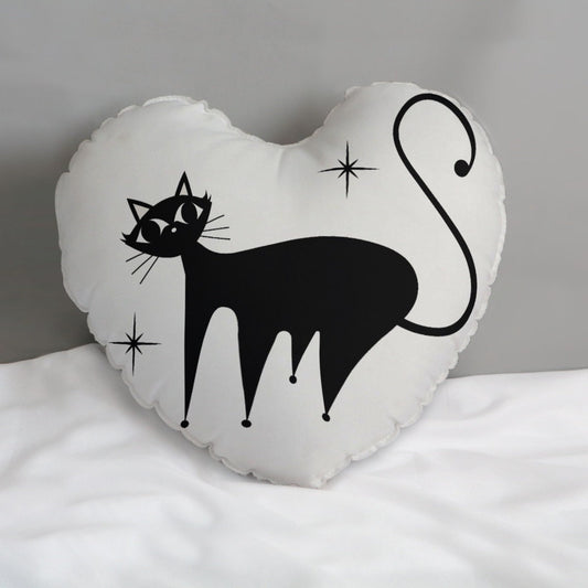 Heart Pillow, Retro Cat Pillow, White Cat Heart Pillow, 50s Cat Pillow, Heart Shaped Pillow, Decorative Pillow, White Heart Accent Pillow