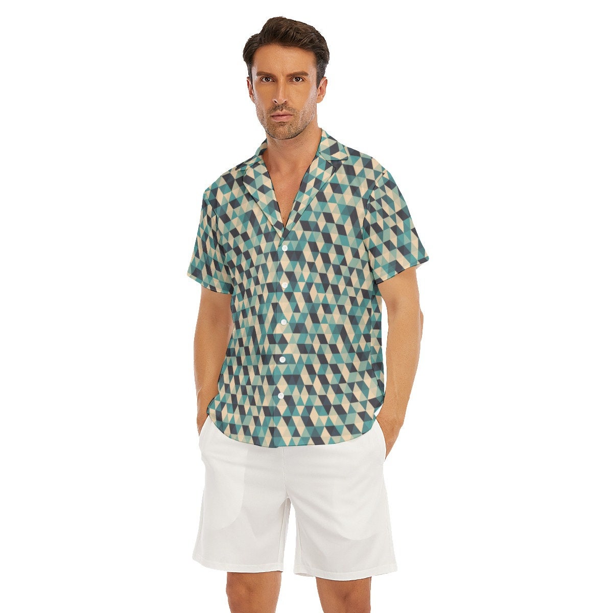 Short Sleeve Shirt Men, Men's Tops, Geometric Shirt Men,Men's Dress Shirt,Men's Button Down, Blue Shirt men, High Fashion Shirt Men