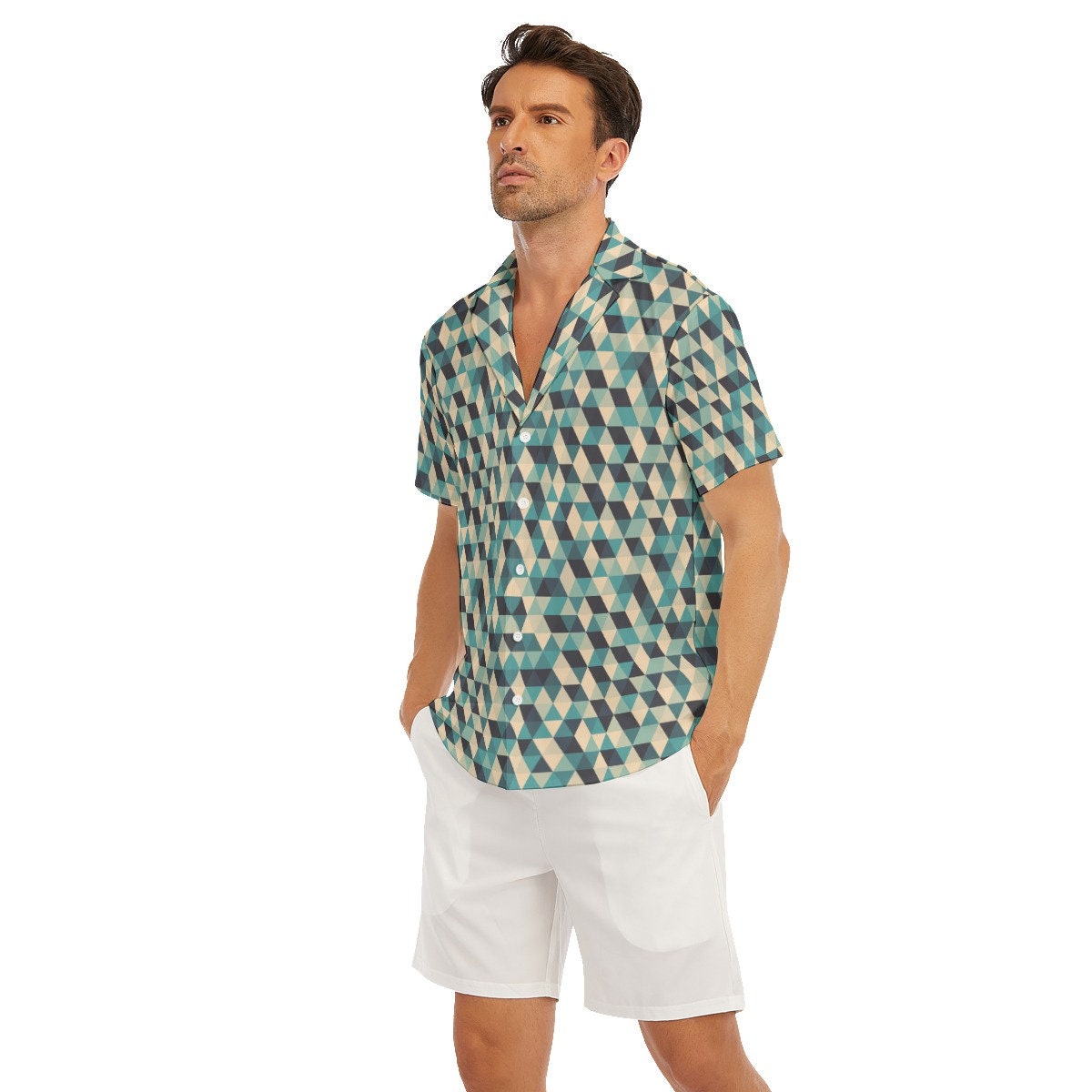 Short Sleeve Shirt Men, Men's Tops, Geometric Shirt Men,Men's Dress Shirt,Men's Button Down, Blue Shirt men, High Fashion Shirt Men