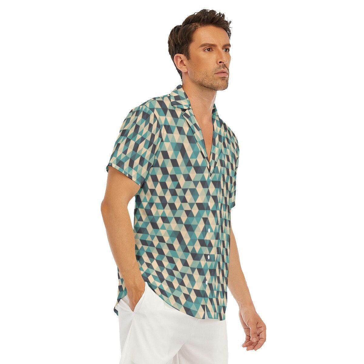 Short Sleeve Shirt Men, Men's Tops, Geometric Shirt Men,Men's Dress Shirt,Men's Button Down, Blue Shirt men, High Fashion Shirt Men