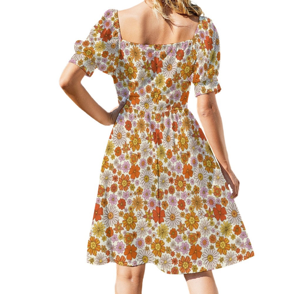 Babydoll Dress, Pin Up Dress, Orange Floral Dress, Floral Dress, Retro Dress Women, Vintage Style dress, 50s style dress, Plus size dress