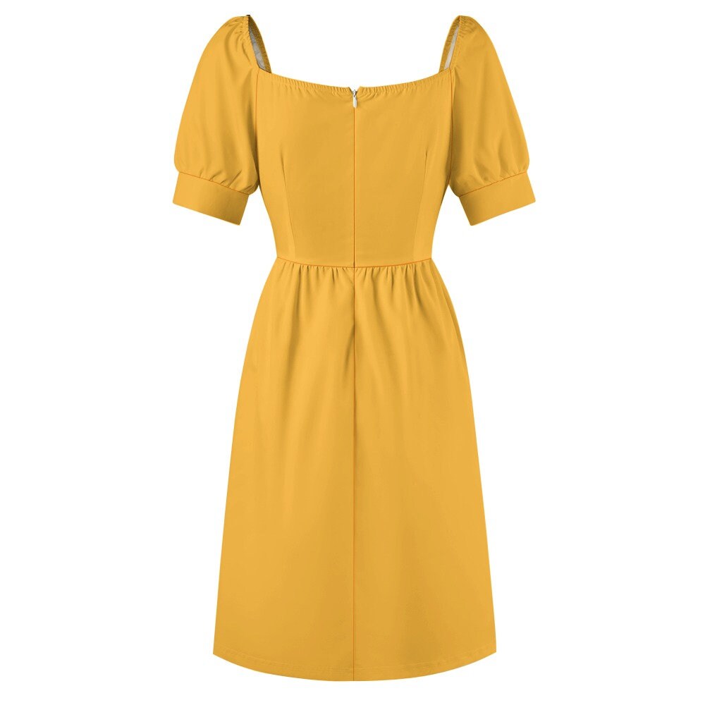 Babydoll Dress, Mustard Yellow Dress, Retro Dress, Vintage Style Dress, Puff Sleeve Dress, Aline Dress, Summer Dress, Plus Size