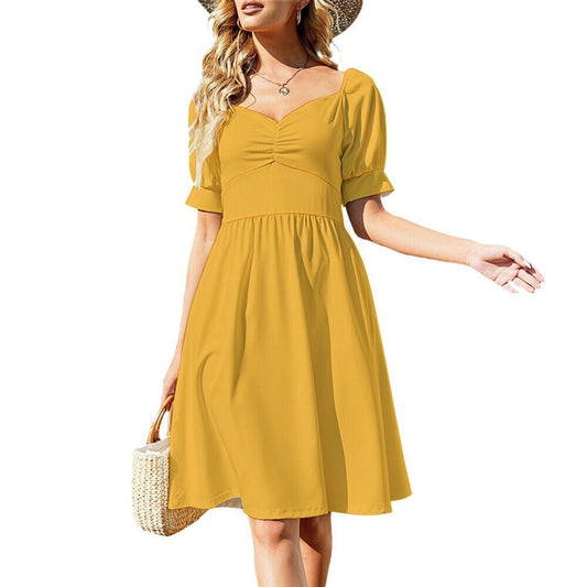 Babydoll Dress, Mustard Yellow Dress, Retro Dress, Vintage Style Dress, Puff Sleeve Dress, Aline Dress, Summer Dress, Plus Size