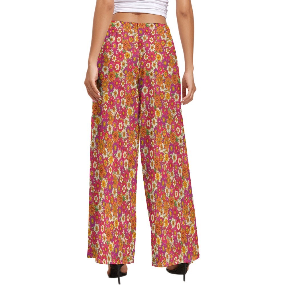 Wide Leg Pants, Retro Pants, Wide Leg Pants Women, 70s Style Pants,70s Inspired, Pink Wide Leg Pants, Floral Pants, Hippie Pants, Boho Pants