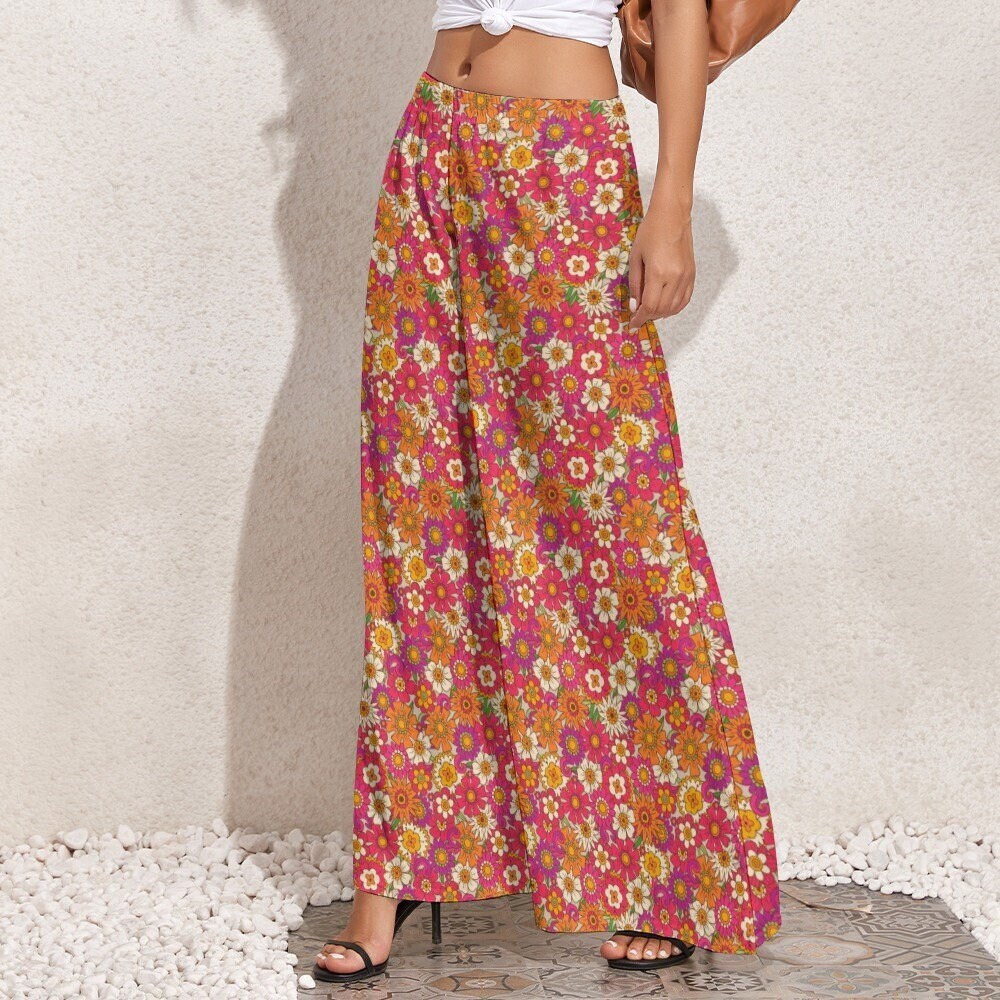 Wide Leg Pants, Retro Pants, Wide Leg Pants Women, 70s Style Pants,70s Inspired, Pink Wide Leg Pants, Floral Pants, Hippie Pants, Boho Pants