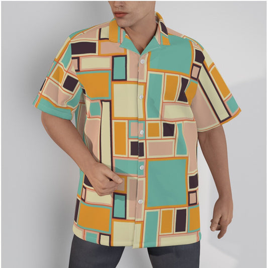 Retro Shirt Men, Hawaiian Shirt Men, Mod 60s Style Shirt, Geometric Shirt Men, 60s Inspired, Orange Turquoise Shirt Men, Vintage Style Shirt