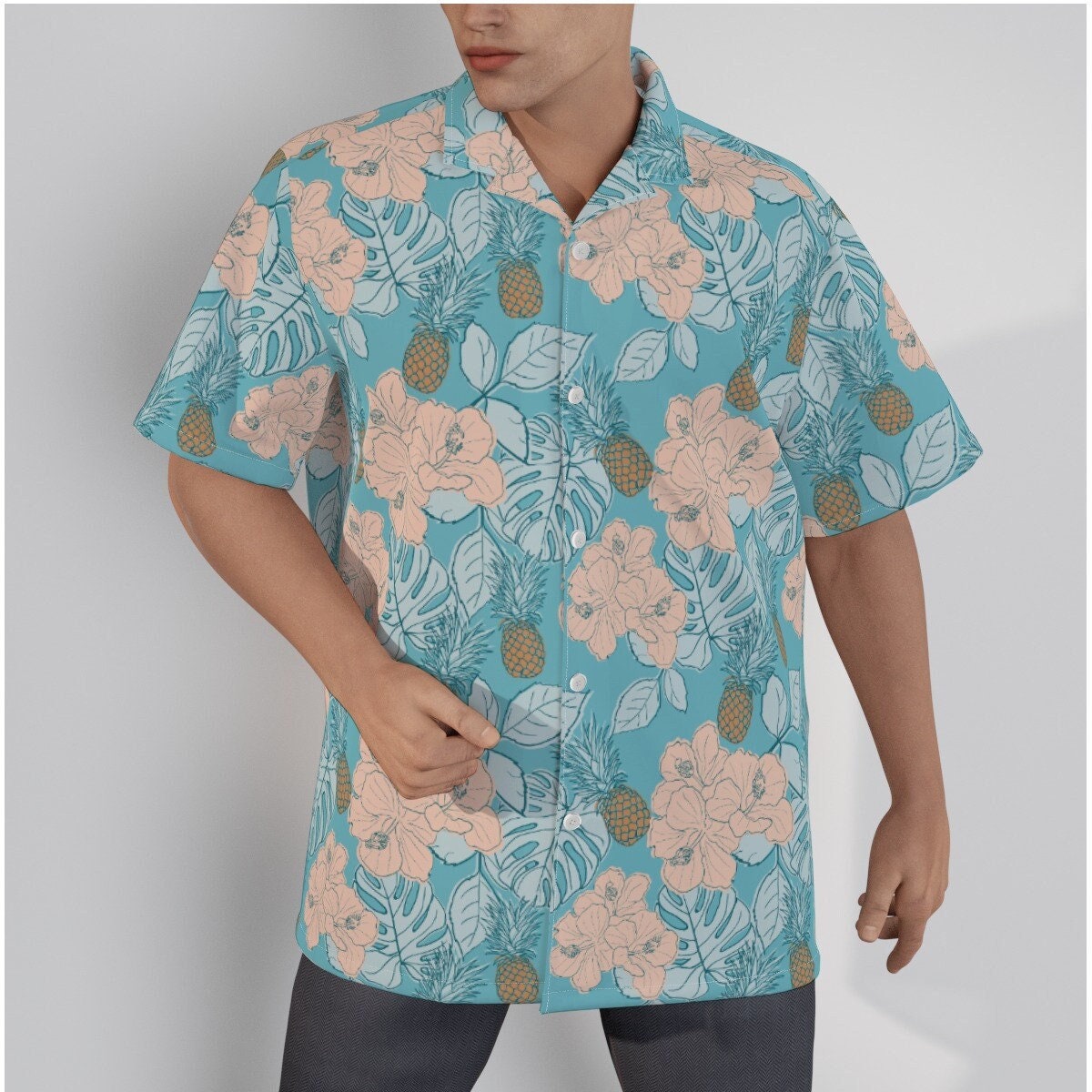Pineapple Shirt Men, Men's Hawaiian Shirt, Men's Tops, Tropical Shirt Men, Summer Shirt Men, Blue Shirt Men, Men's Tropical Shirt