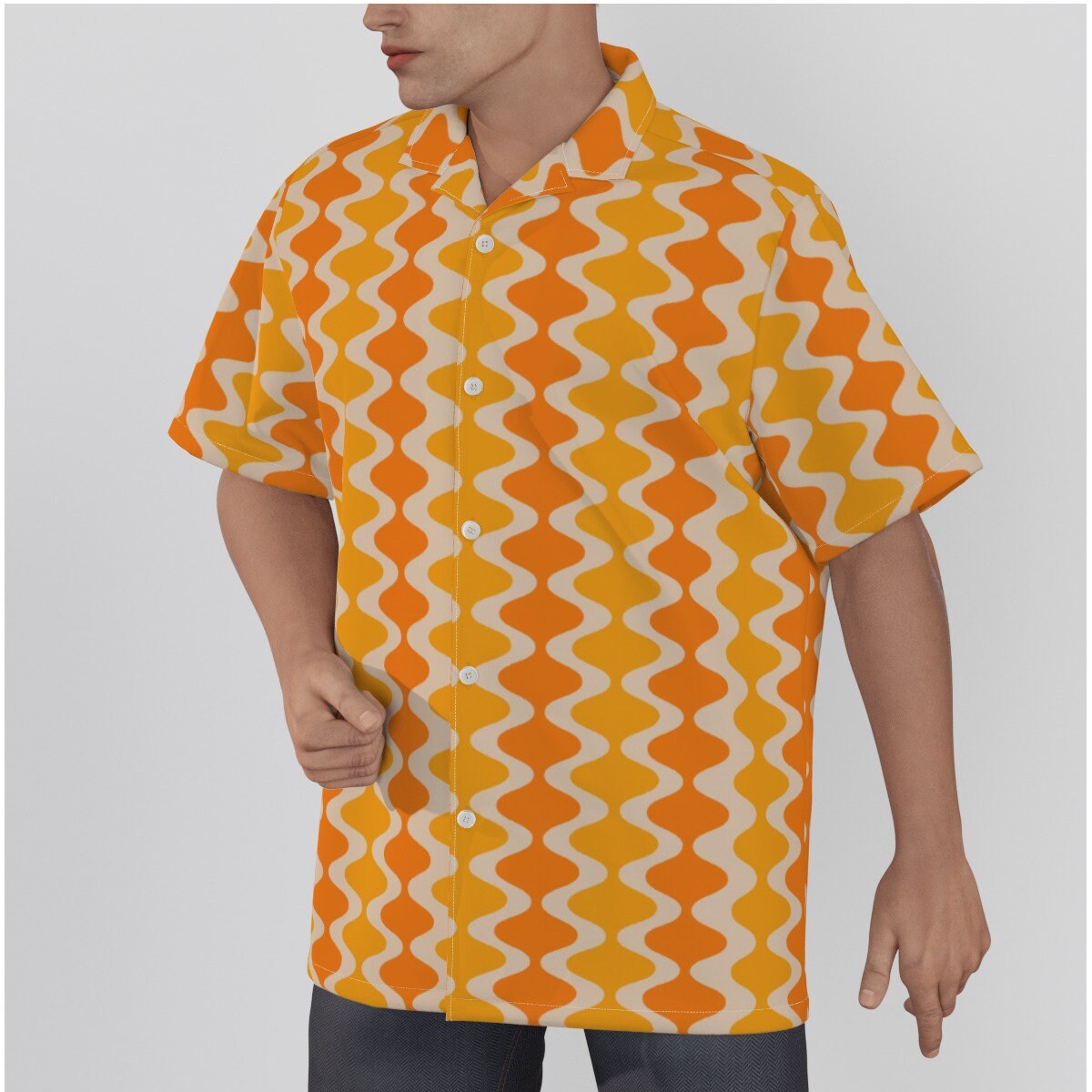 Retro Shirt Men, Retro Top, Mid Century Style Top, 60s 70s style shirt, Vintage Style Top, Yellow Orange Shirt, Hawaiian Shirt, Dress Shirt