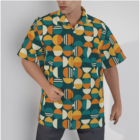 Retro Shirt Men, Retro Top, Mod Shirt, Geometric Shirt, Orange Teal Shirt, Vintage Style Top, 60s Inspired Hawaiian Shirt, Dress Shirt